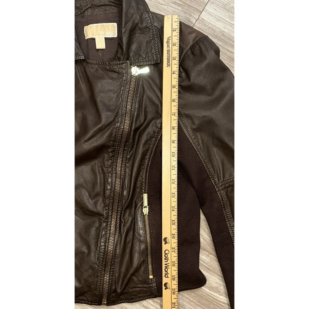 Michael Kors‎ 100% Lamb Leather Coat Womens Size 8 Brown Gold Zipper